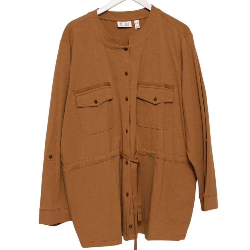 Denim & Co. Utility Jacket Plus Size 3X Stretch Knit Brown Casual Womens